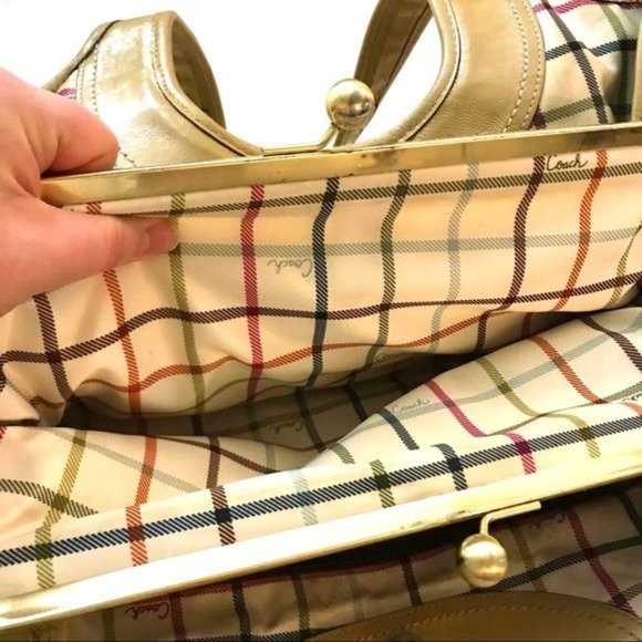 Vintage Coach Ergo Yellow Pleated Leather Kisslock Hobo Purse Bag - Picture 8 of 15